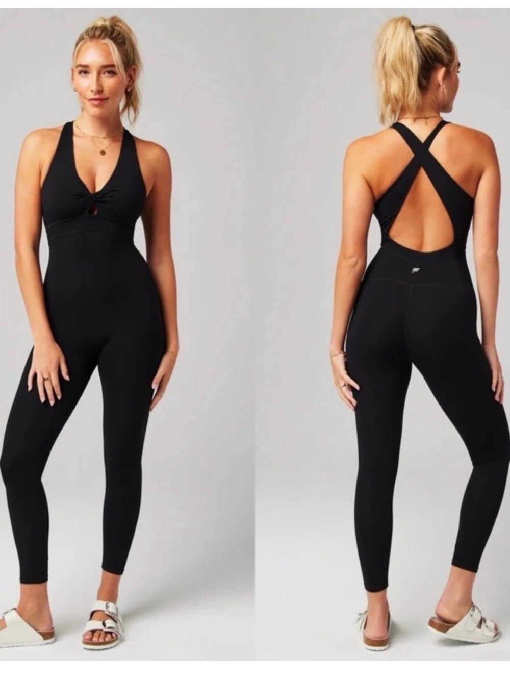 Fabletics Black Cross-Back Performance Jumpsuit